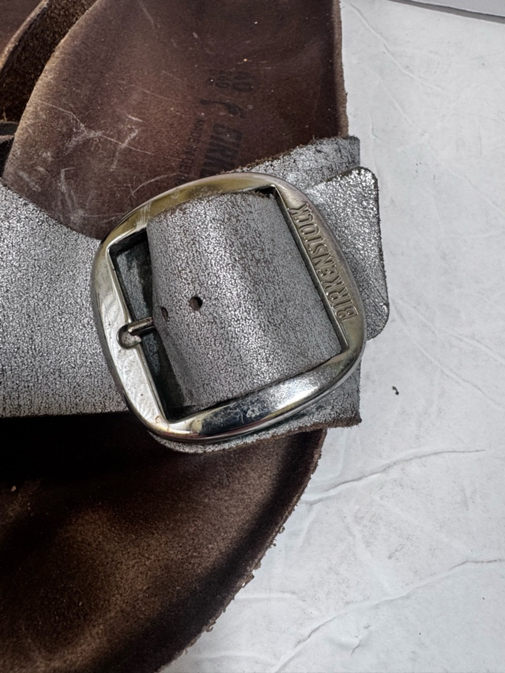 Birkenstock Madrid Big Buckle Leather Metallic Silver 9 Sandals Slides 40 Flats - Picture 10 of 16